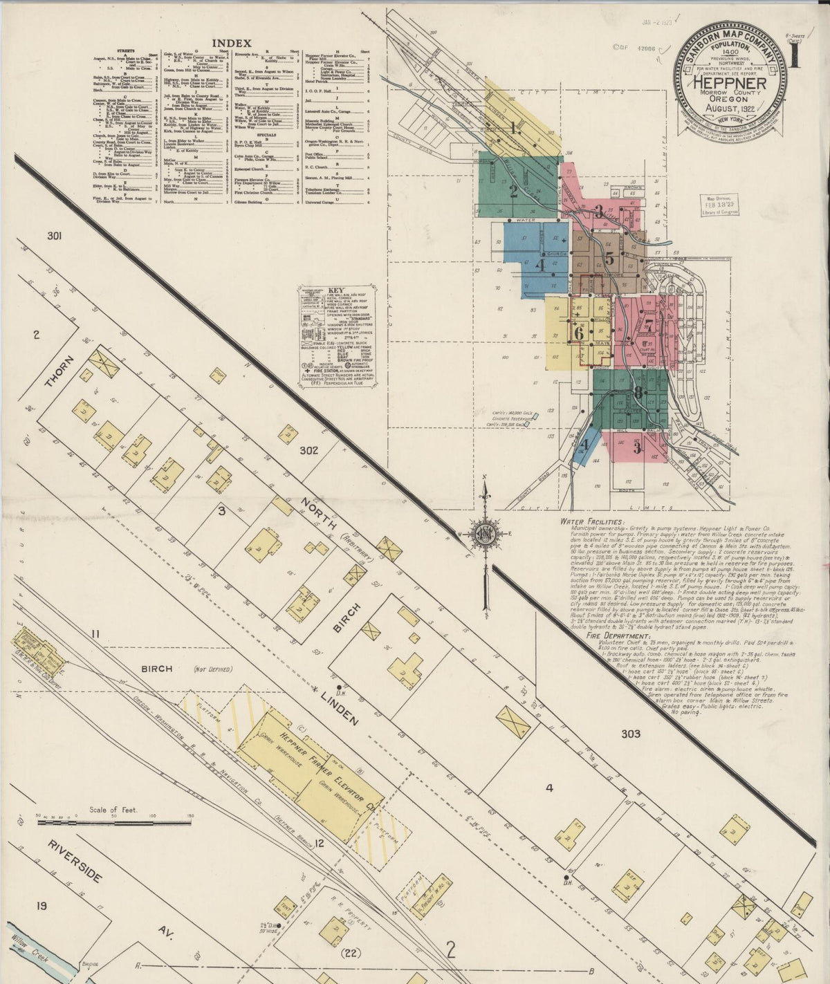 Sanborn Fire Insurance Map from Heppner, Morrow County, Oregon (1922), Sheet #0001 - Historic Sanborn Fire Insurance Map Print, vintage old map wall art, antique decor, genealogy gift, Oregon Oregon map