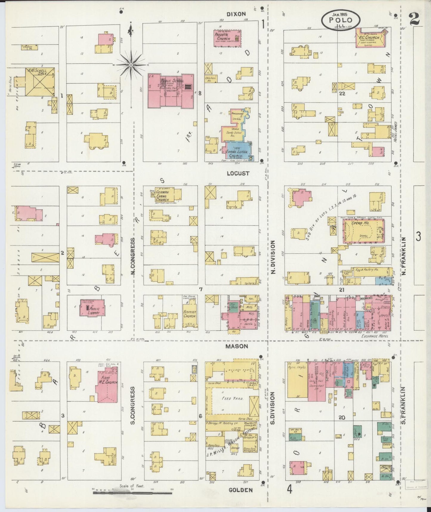 Sanborn Fire Insurance Map from Polo, Ogle County, Illinois (1905), Sheet #0002 - Historic Sanborn Fire Insurance Map Print, vintage old map wall art, antique decor, genealogy gift, Illinois Illinois map