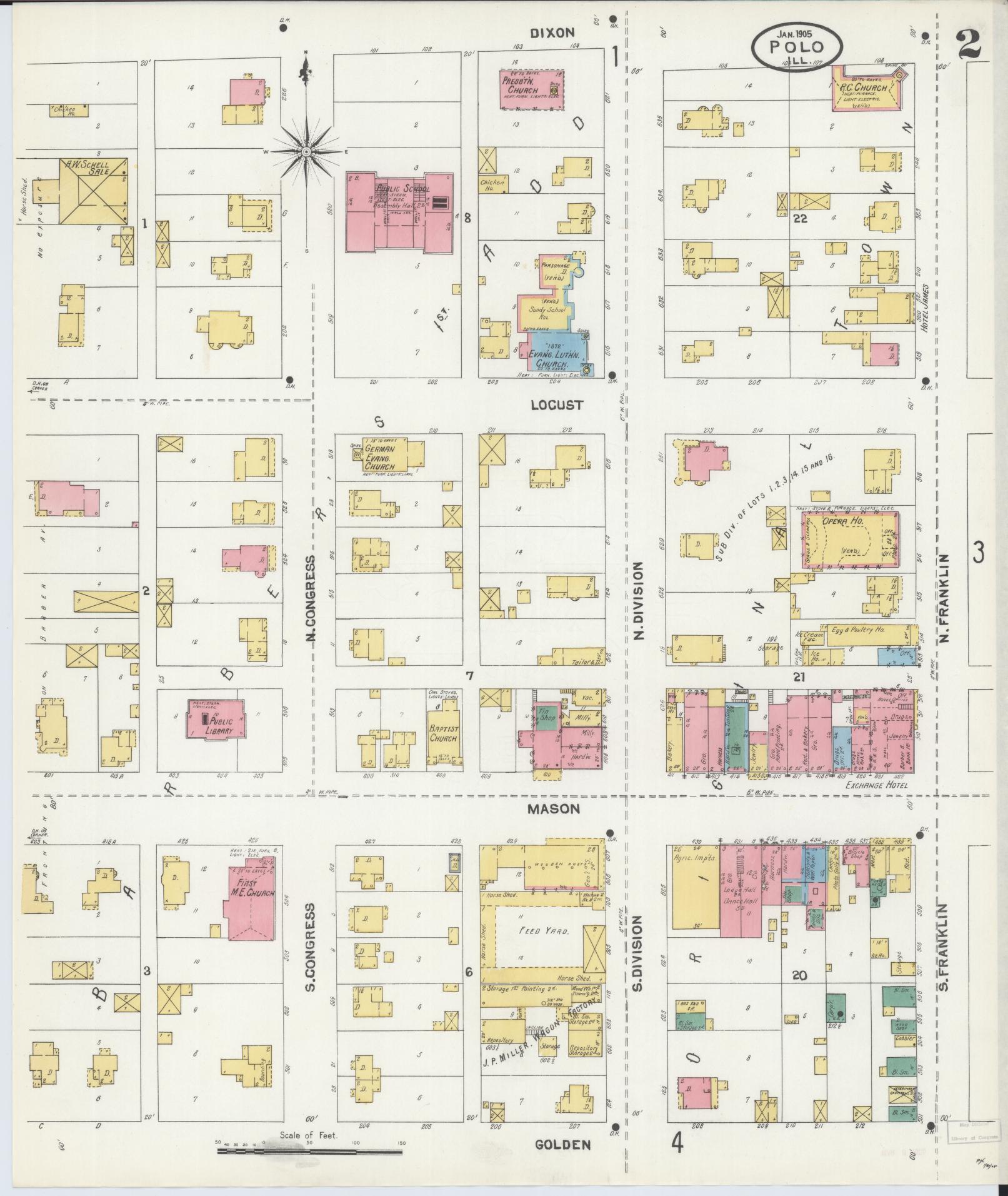 Sanborn Fire Insurance Map from Polo, Ogle County, Illinois (1905), Sheet #0002 - Historic Sanborn Fire Insurance Map Print, vintage old map wall art, antique decor, genealogy gift, Illinois Illinois map
