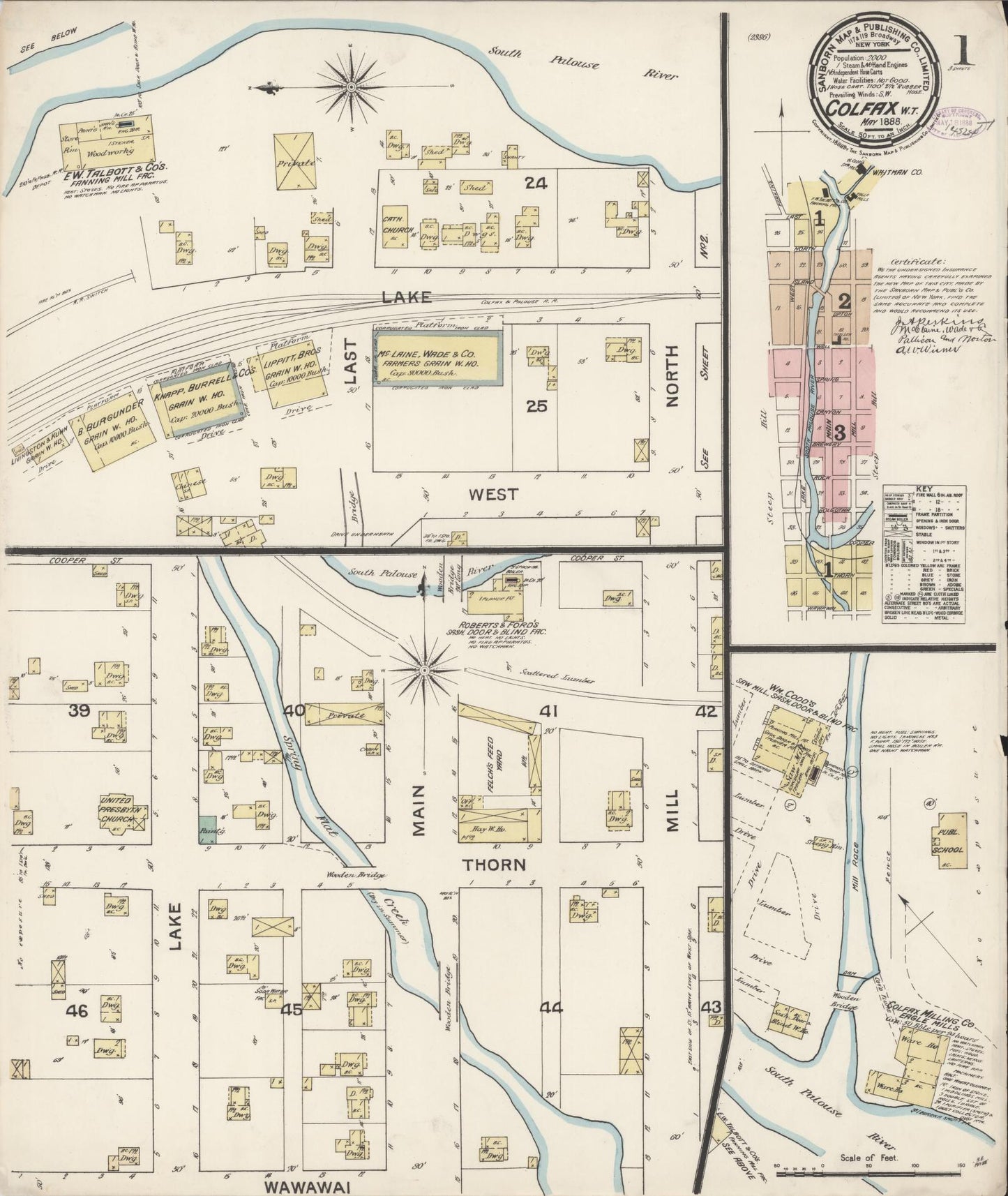 Sanborn Fire Insurance Map from Colfax, Whitman County, Washington (1888), Sheet #0001 - Complete Map Set gallery image, historic Sanborn map, vintage wall art, Washington Washington