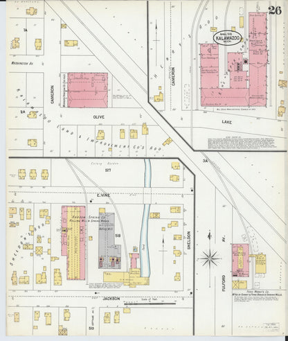 Sanborn Fire Insurance Map from Kalamazoo, Kalamazoo County, Michigan (1902), Sheet #0026 - Complete Map Set gallery image, historic Sanborn map, vintage wall art, Michigan Michigan