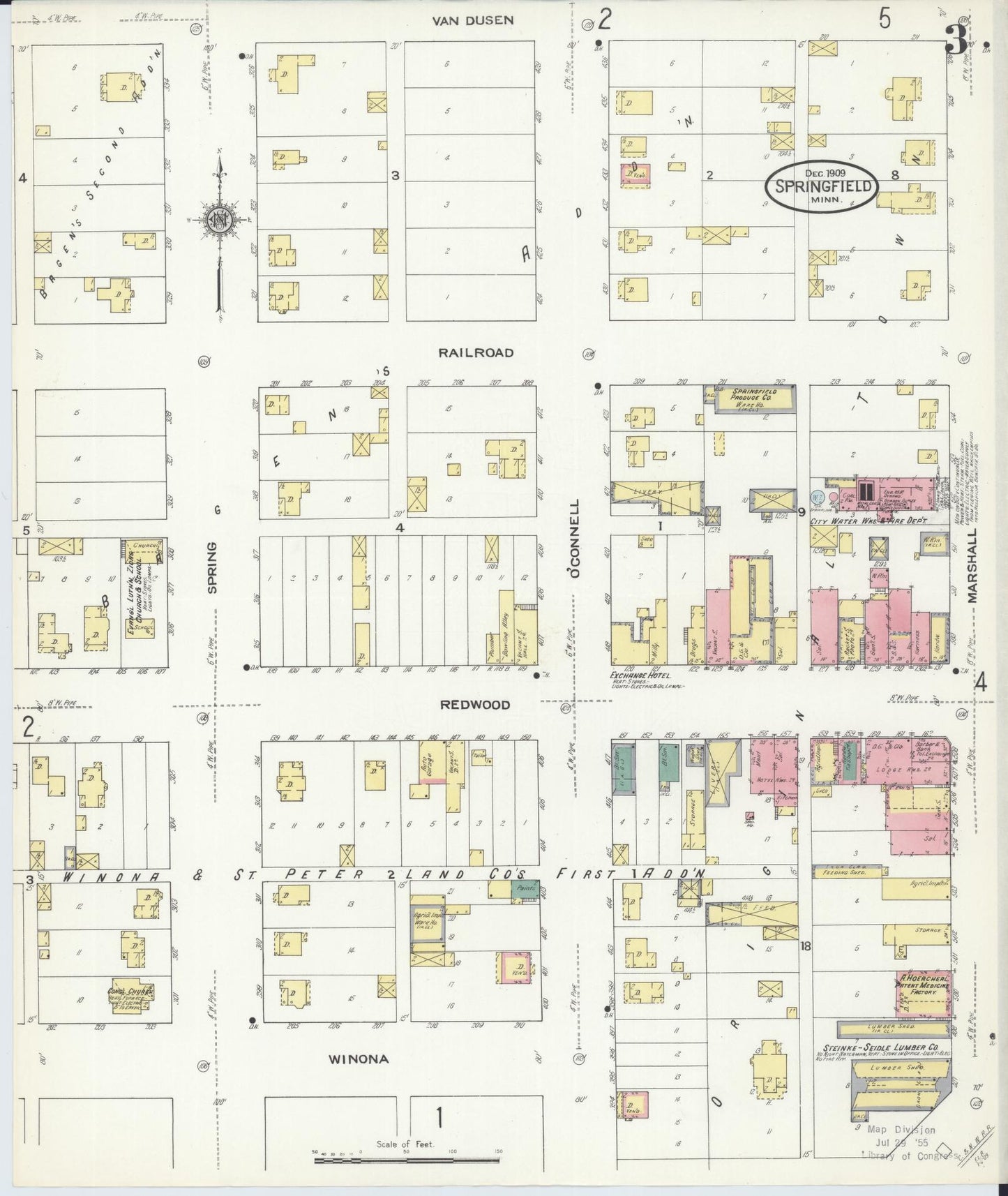 Sanborn Fire Insurance Map from Springfield, Brown County, Minnesota (1909), Sheet #0003 - Complete Map Set gallery image, historic Sanborn map, vintage wall art, Minnesota Minnesota