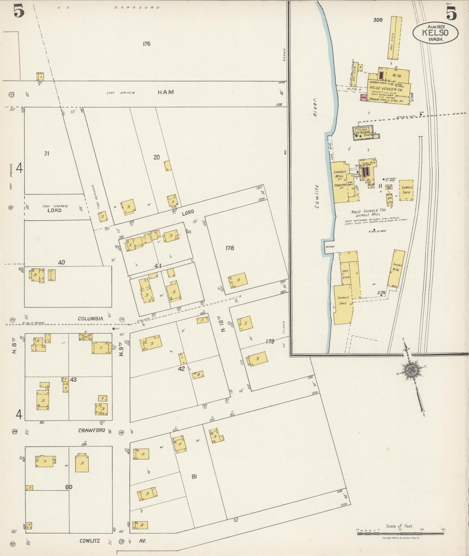 Sanborn Fire Insurance Map from Kelso, Cowlitz County, Washington (1923), Sheet #0005 - Complete Map Set gallery image, historic Sanborn map, vintage wall art, Washington Washington