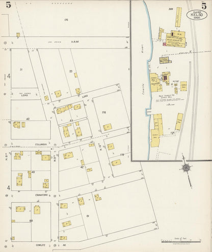 Sanborn Fire Insurance Map from Kelso, Cowlitz County, Washington (1923), Sheet #0005 - Complete Map Set gallery image, historic Sanborn map, vintage wall art, Washington Washington