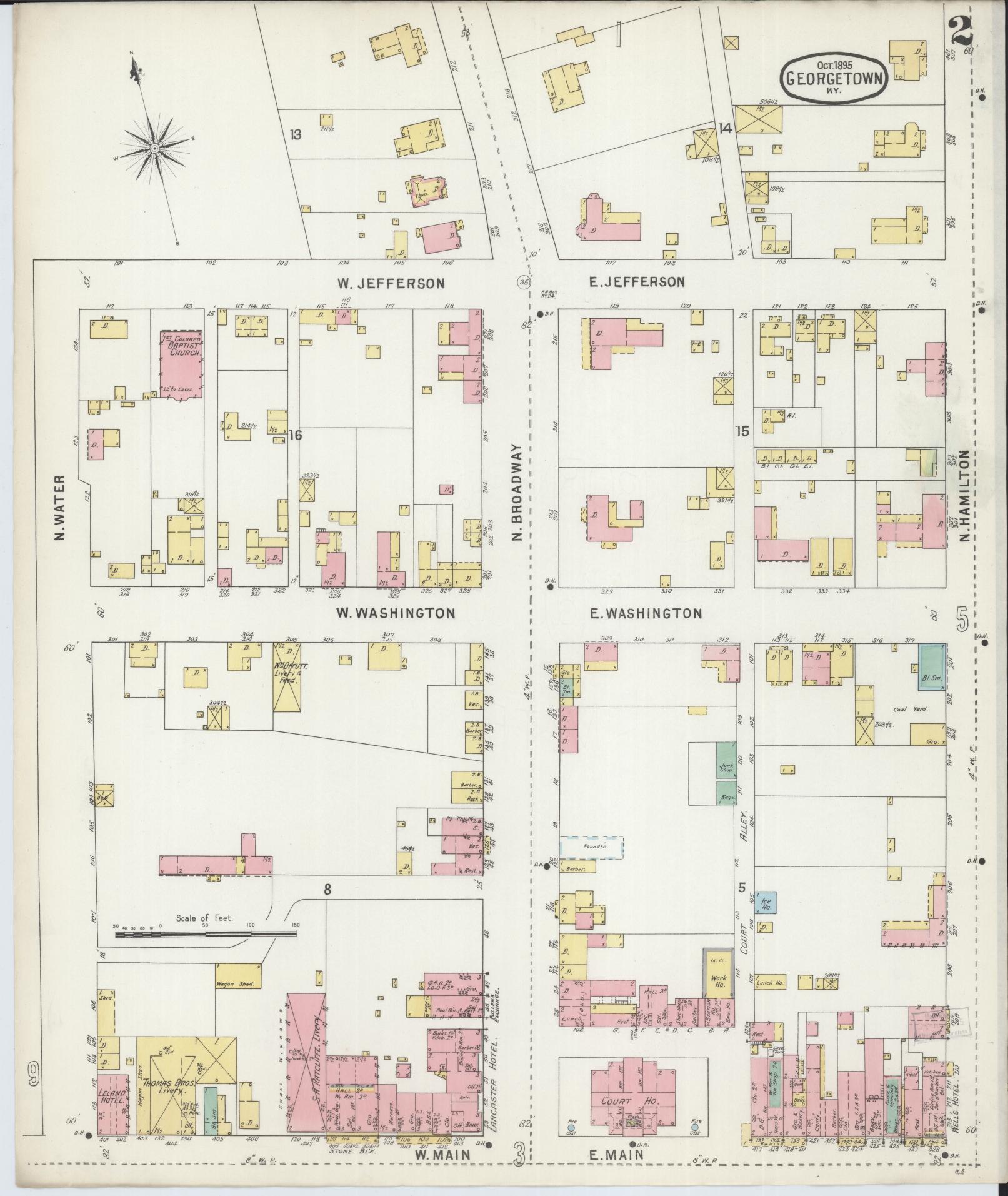 Sanborn Fire Insurance Map from Georgetown, Scott County, Kentucky (1895), Sheet #0002 - Complete Map Set gallery image, historic Sanborn map, vintage wall art, Kentucky Kentucky