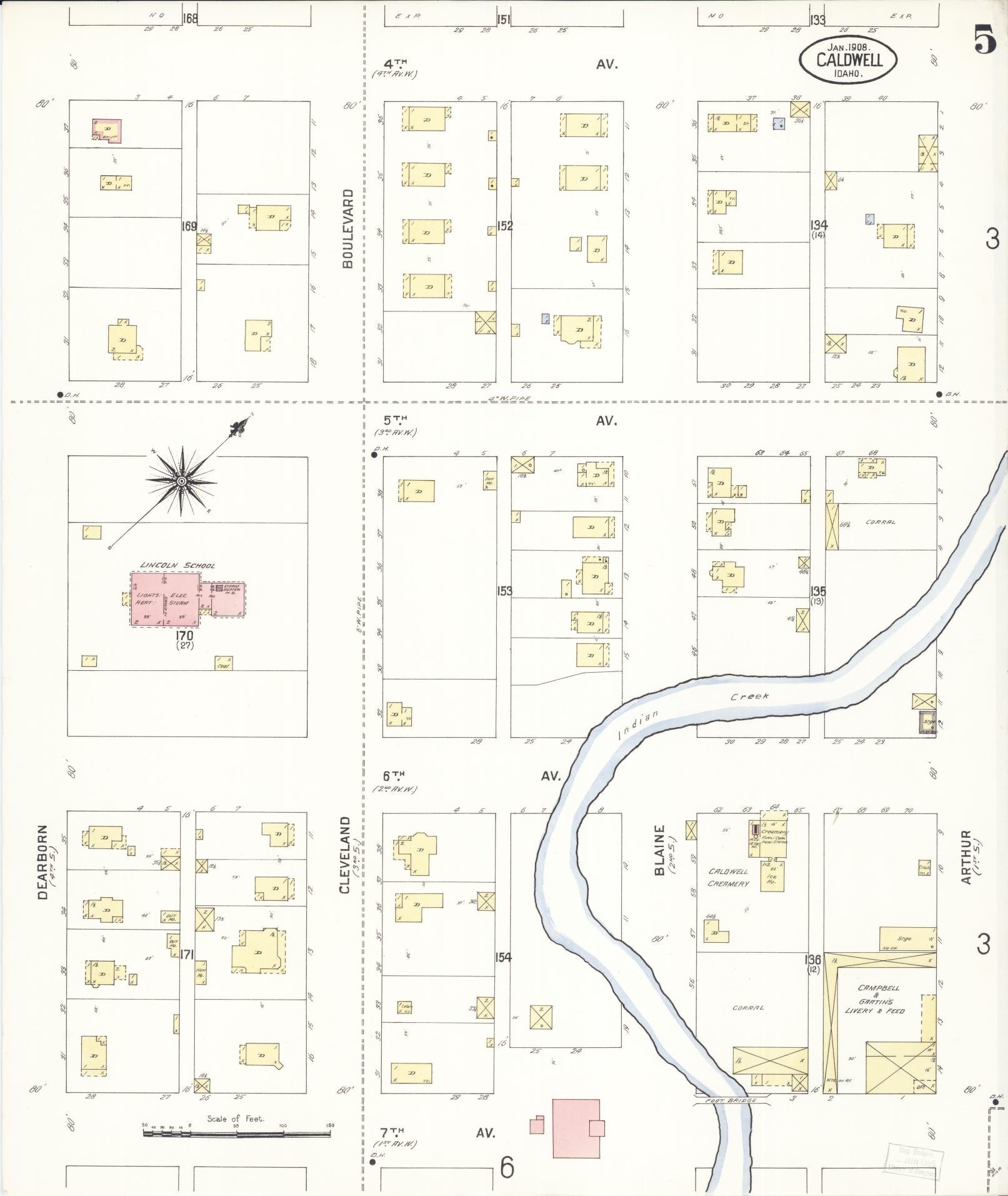 Sanborn Fire Insurance Map from Caldwell, Canyon County, Idaho (1908), Sheet #0005 - Complete Map Set gallery image, historic Sanborn map, vintage wall art, Idaho Idaho