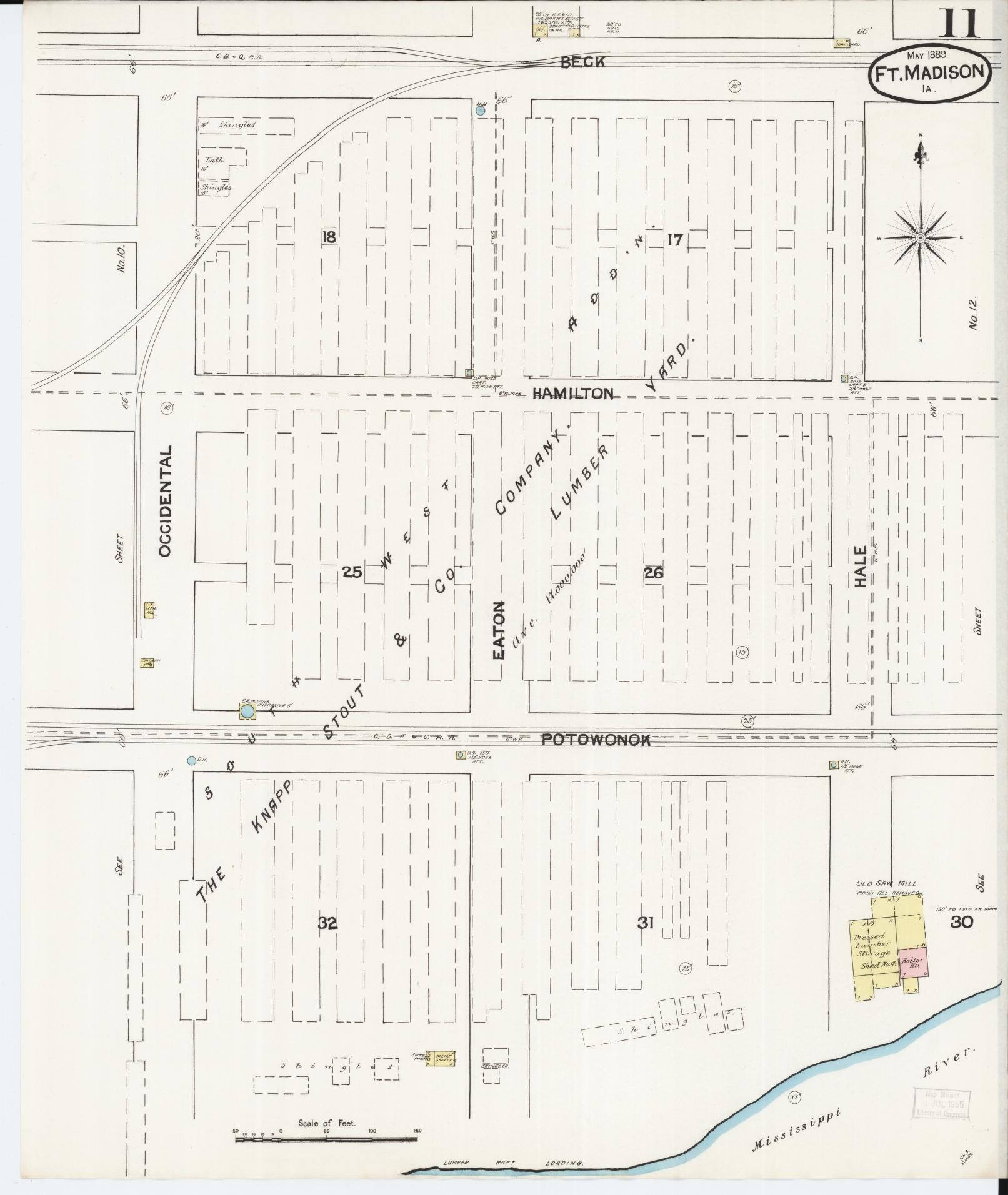 Sanborn Fire Insurance Map from Fort Madison, Lee County, Iowa (1889), Sheet #0011 - Historic Sanborn Fire Insurance Map Print, vintage old map wall art