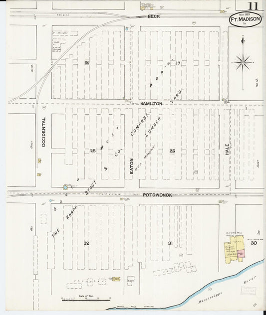 Sanborn Fire Insurance Map from Fort Madison, Lee County, Iowa (1889), Sheet #0011 - Historic Sanborn Fire Insurance Map Print, vintage old map wall art