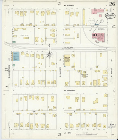 Sanborn Fire Insurance Map from Denison, Grayson County, Texas (1908), Sheet #0026 - Complete Map Set gallery image, historic Sanborn map, vintage wall art, Texas Texas