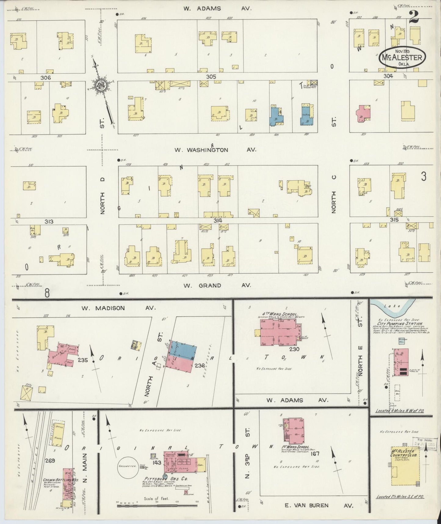 Sanborn Fire Insurance Map from McAlester, Pittsburg County, Oklahoma (1913), Sheet #0002 - Complete Map Set gallery image, historic Sanborn map, vintage wall art, Oklahoma Oklahoma