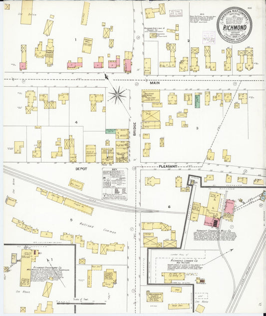 Sanborn Fire Insurance Map from Richmond, Chittenden County, Vermont (1904), Sheet #0001 - Historic Sanborn Fire Insurance Map Print, vintage old map wall art, antique decor, genealogy gift, Vermont Vermont map