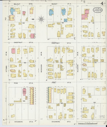 Sanborn Fire Insurance Map from Lansing, Ingham County, Michigan (1898), Sheet #0004 - Historic Sanborn Fire Insurance Map Print, vintage old map wall art, antique decor, genealogy gift, Michigan Michigan map