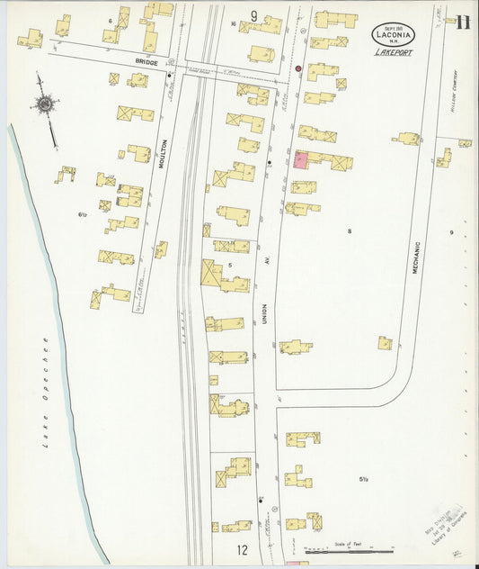 Sanborn Fire Insurance Map from Laconia, Belknap County, New Hampshire (1911), Sheet #0011 - Historic Sanborn Fire Insurance Map Print, vintage old map wall art, antique decor, genealogy gift, New Hampshire New Hampshire map