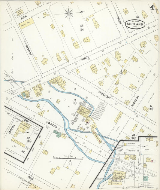 Sanborn Fire Insurance Map from Ashland, Jackson County, Oregon (1890), Sheet #0004 - Historic Sanborn Fire Insurance Map Print, vintage old map wall art, antique decor, genealogy gift, Oregon Oregon map
