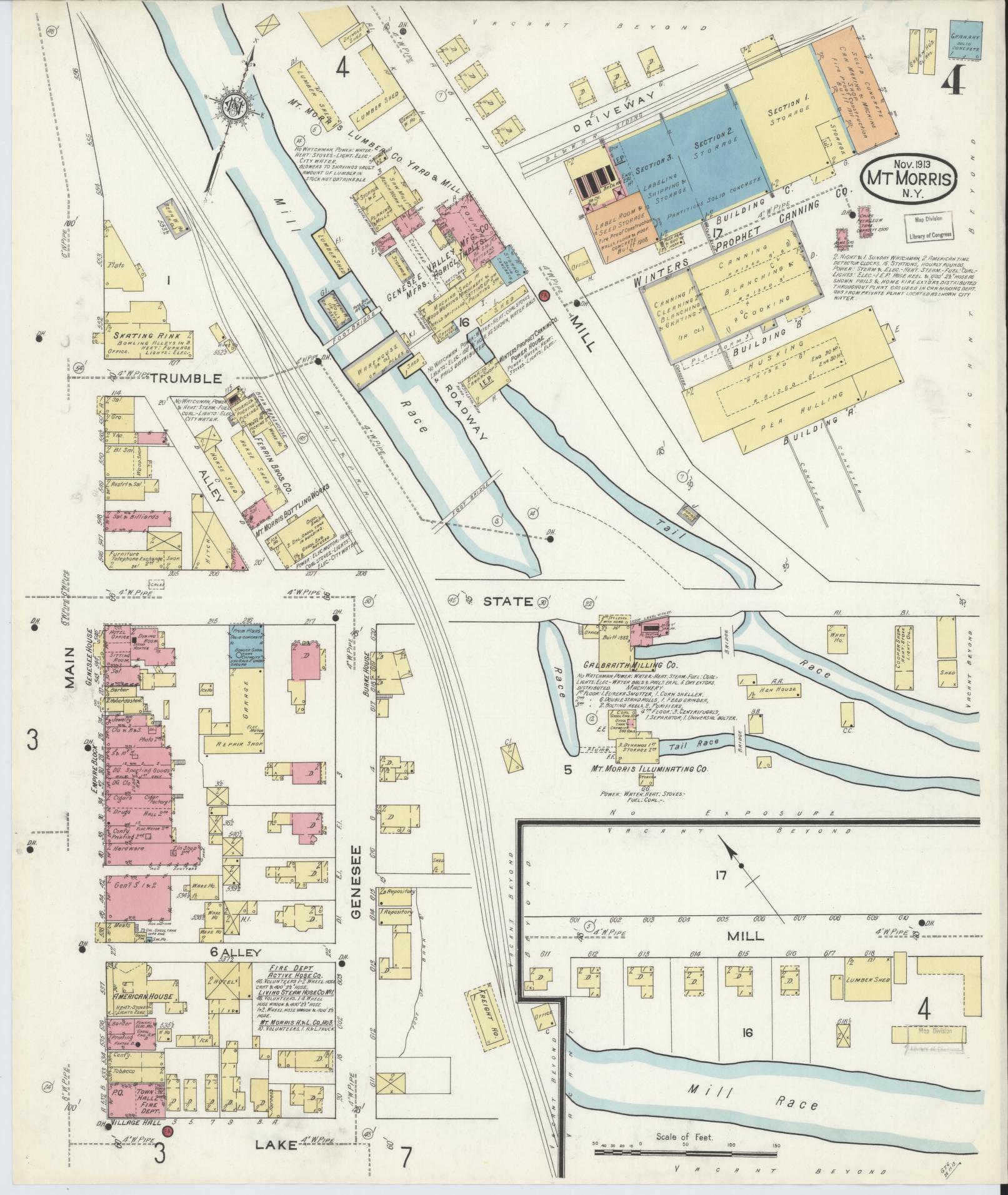 Sanborn Fire Insurance Map from Mount Morris, Livingston County, New York (1913), Sheet #0004 - Complete Map Set gallery image, historic Sanborn map, vintage wall art, New York New York