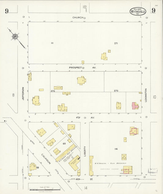 Sanborn Fire Insurance Map from Wytheville, Wythe County, Virginia (1926), Sheet #0009 - Historic Sanborn Fire Insurance Map Print, vintage old map wall art, antique decor, genealogy gift, Virginia Virginia map