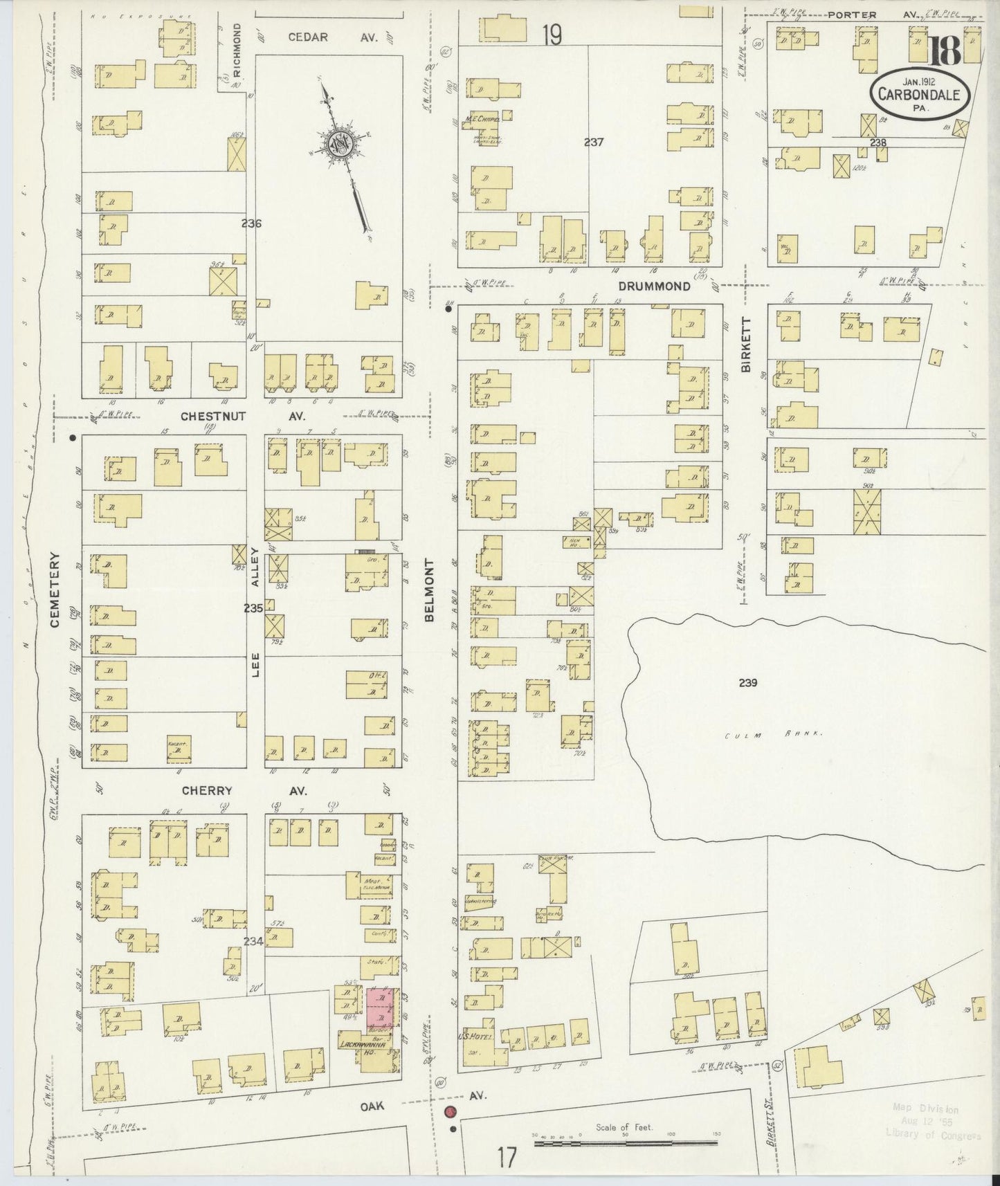 Sanborn Fire Insurance Map from Carbondale, Lackawanna County, Pennsylvania (1912), Sheet #0018 - Historic Sanborn Fire Insurance Map Print, vintage old map wall art, antique decor, genealogy gift, Pennsylvania Pennsylvania map