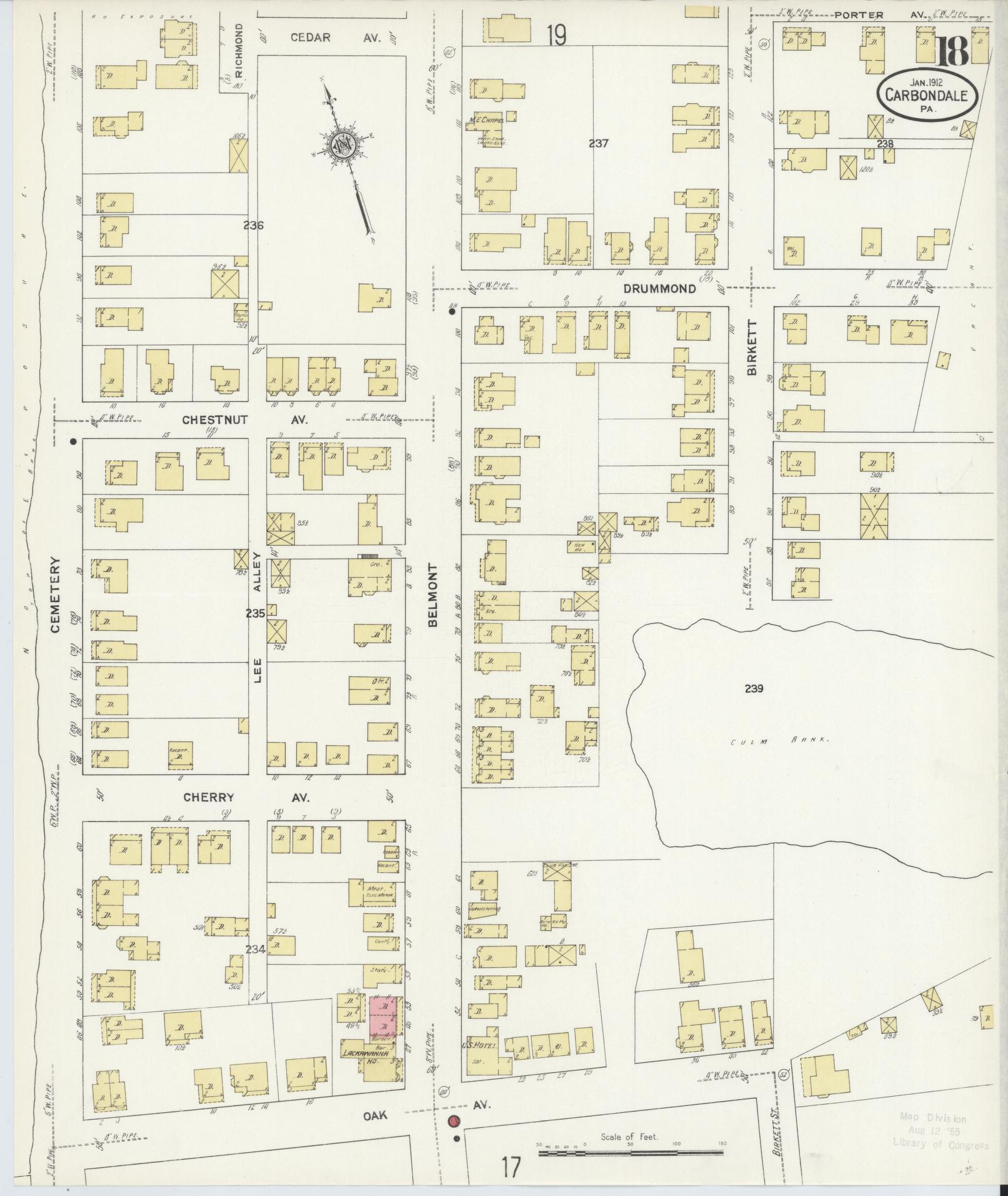 Sanborn Fire Insurance Map from Carbondale, Lackawanna County, Pennsylvania (1912), Sheet #0018 - Historic Sanborn Fire Insurance Map Print, vintage old map wall art, antique decor, genealogy gift, Pennsylvania Pennsylvania map