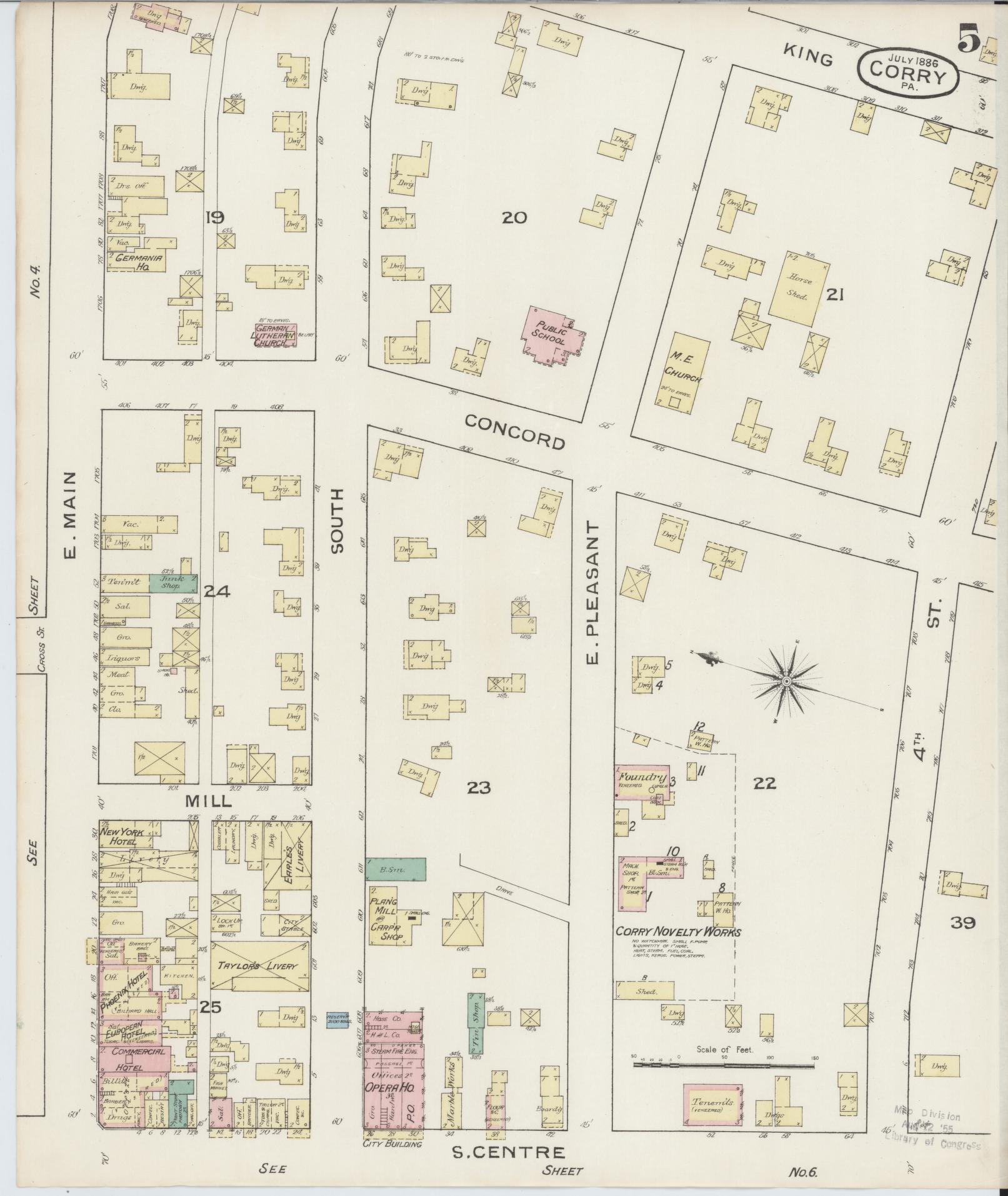 Sanborn Fire Insurance Map from Corry, Erie County, Pennsylvania (1886), Sheet #0005 - Historic Sanborn Fire Insurance Map Print, vintage old map wall art, antique decor, genealogy gift, Pennsylvania Pennsylvania map