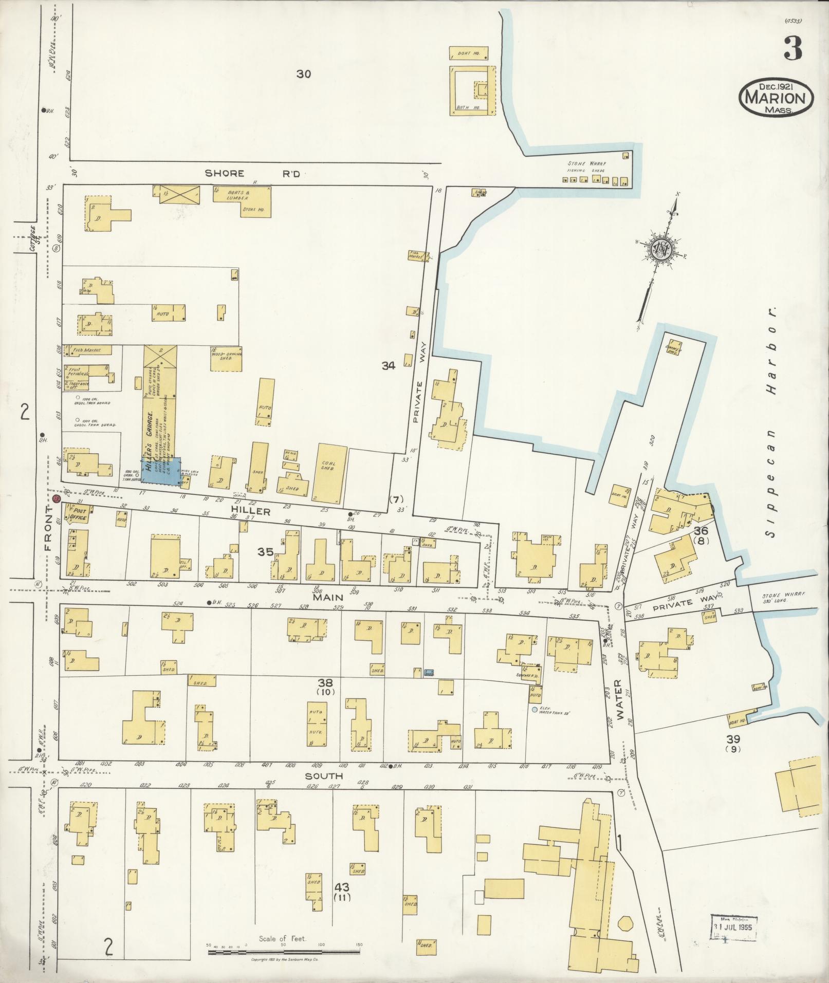 Sanborn Fire Insurance Map from Marion, Plymouth County, Massachusetts (1921), Sheet #0003 - Complete Map Set gallery image, historic Sanborn map, vintage wall art, Massachusetts Massachusetts