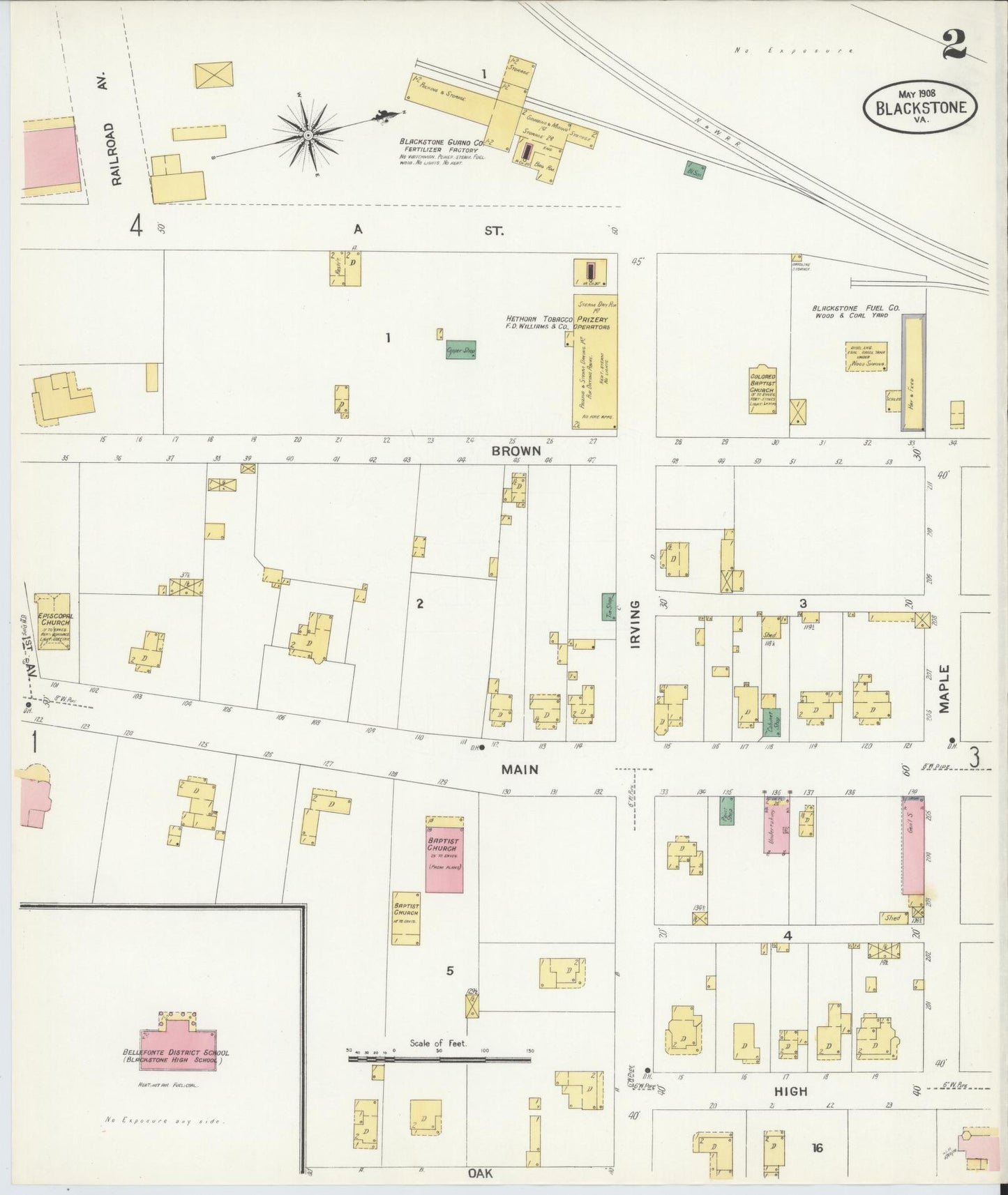 Sanborn Fire Insurance Map from Blackstone, Nottoway County, Virginia (1908), Sheet #0002 - Complete Map Set gallery image, historic Sanborn map, vintage wall art, Virginia Virginia