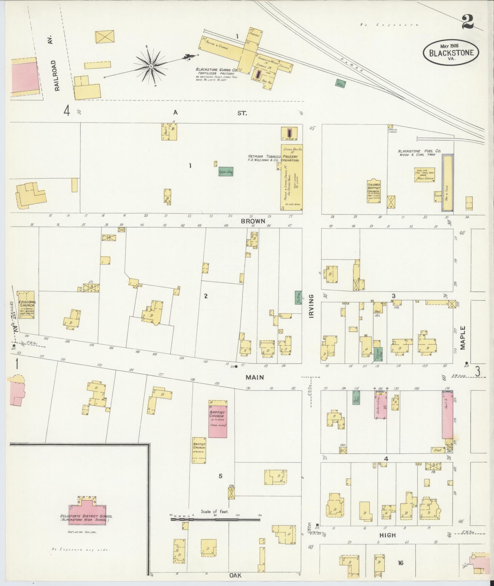 Sanborn Fire Insurance Map from Blackstone, Nottoway County, Virginia (1908), Sheet #0002 - Complete Map Set gallery image, historic Sanborn map, vintage wall art, Virginia Virginia