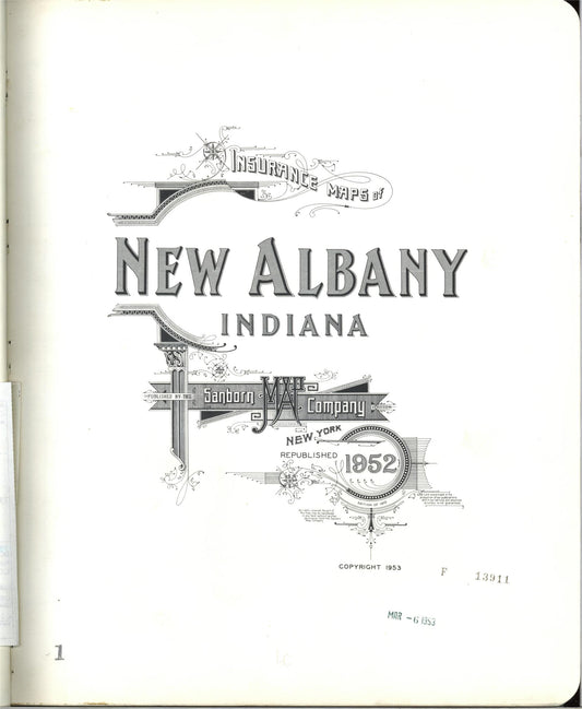 Sanborn Fire Insurance Map from New Albany, Floyd County, Indiana (1952), Sheet #0001 - Historic Sanborn Fire Insurance Map Print, vintage old map wall art, antique decor, genealogy gift, Indiana Indiana map