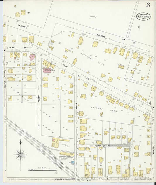 Sanborn Fire Insurance Map from Athens, Athens County, Ohio (1907), Sheet #0003 - Historic Sanborn Fire Insurance Map Print, vintage old map wall art, antique decor, genealogy gift, Ohio Ohio map