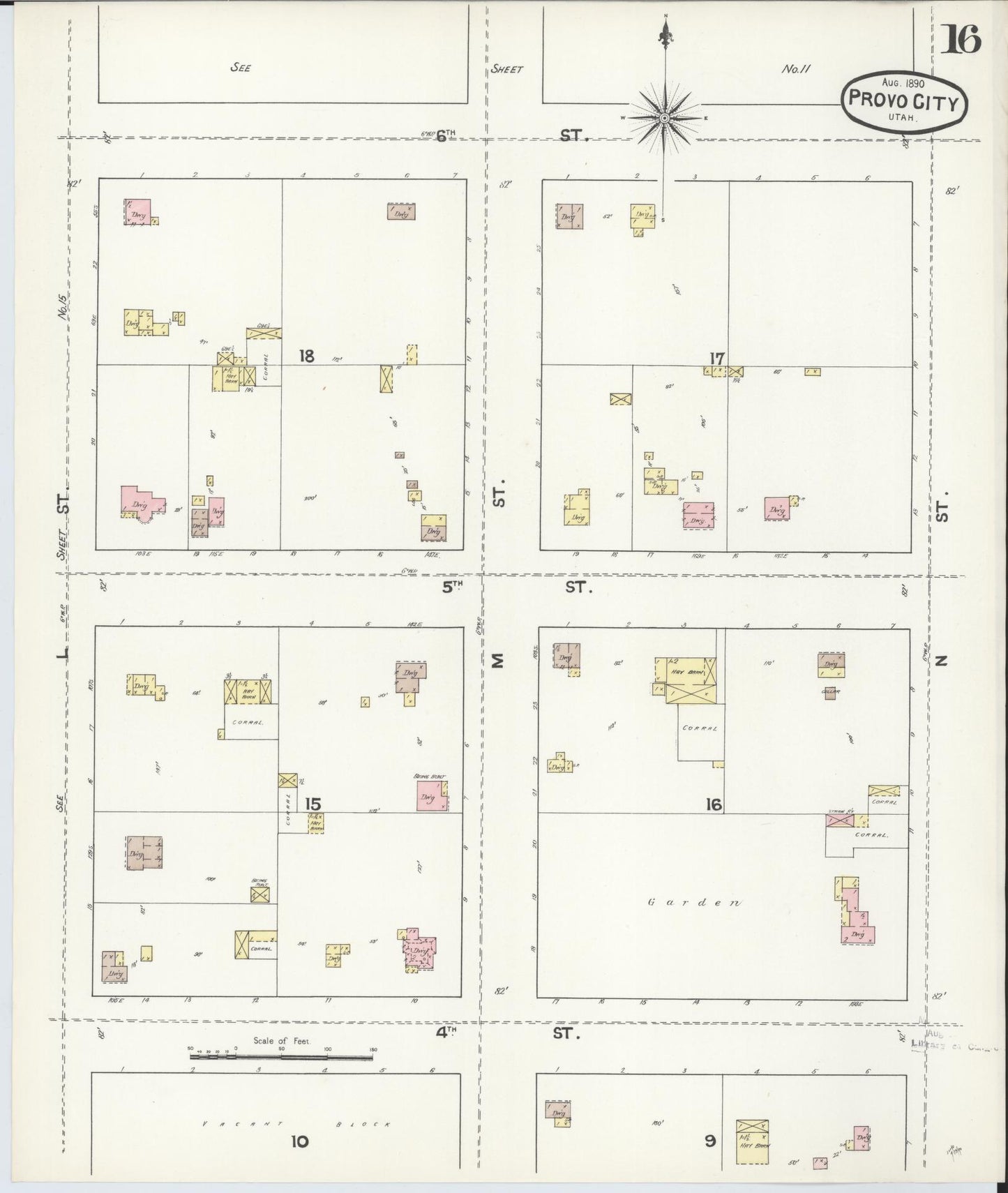 Sanborn Fire Insurance Map from Provo, Utah County, Utah (1890), Sheet #0016 - Complete Map Set gallery image, historic Sanborn map, vintage wall art, Provo Utah