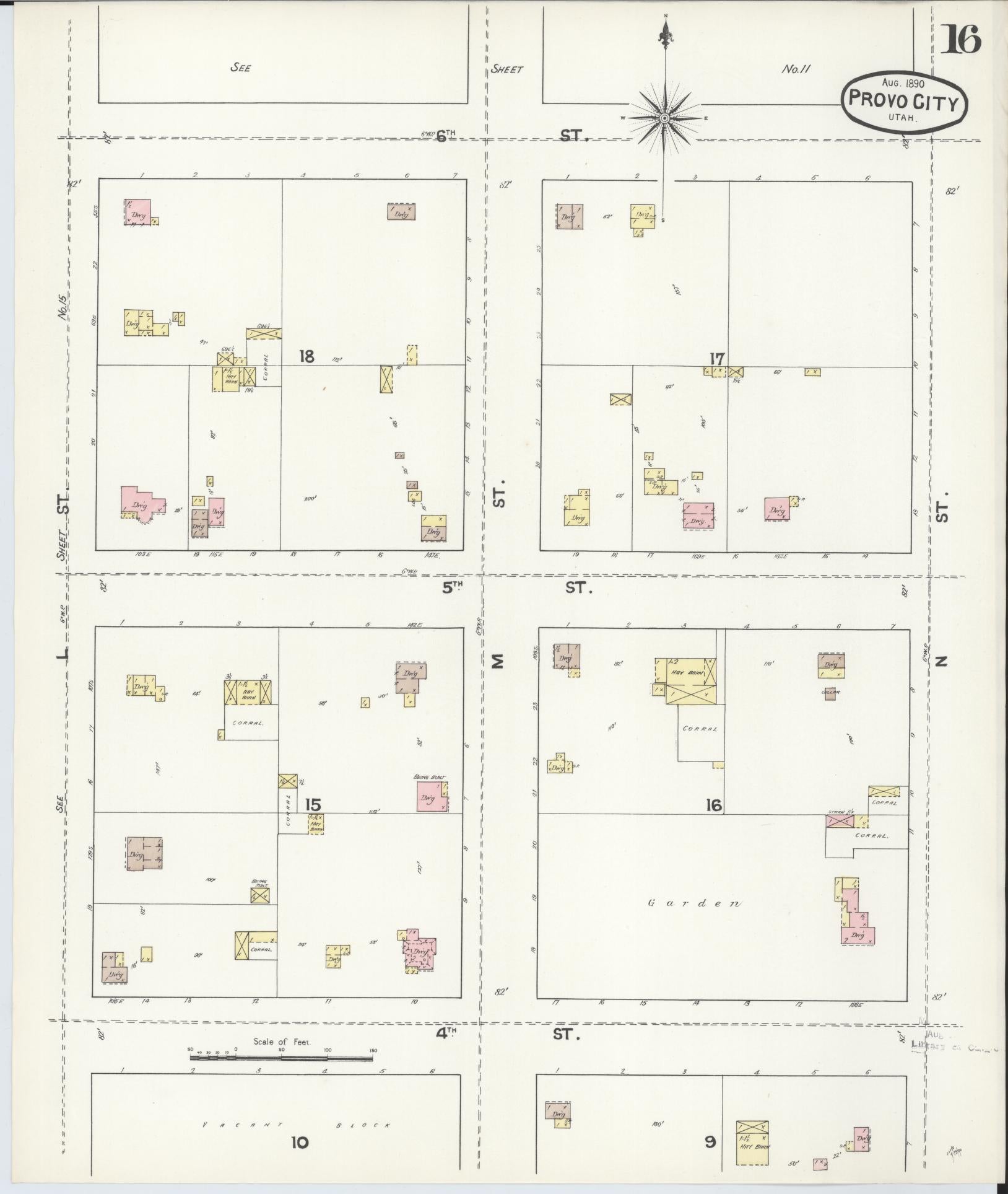 Sanborn Fire Insurance Map from Provo, Utah County, Utah (1890), Sheet #0016 - Complete Map Set gallery image, historic Sanborn map, vintage wall art, Provo Utah