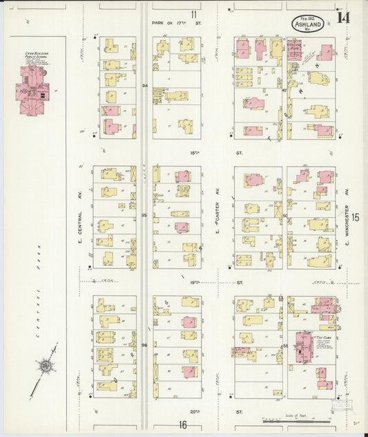 Sanborn Fire Insurance Map from Ashland, Boyd County, Kentucky (1912), Sheet #0014 - Historic Sanborn Fire Insurance Map Print, vintage old map wall art, antique decor, genealogy gift, Kentucky Kentucky map