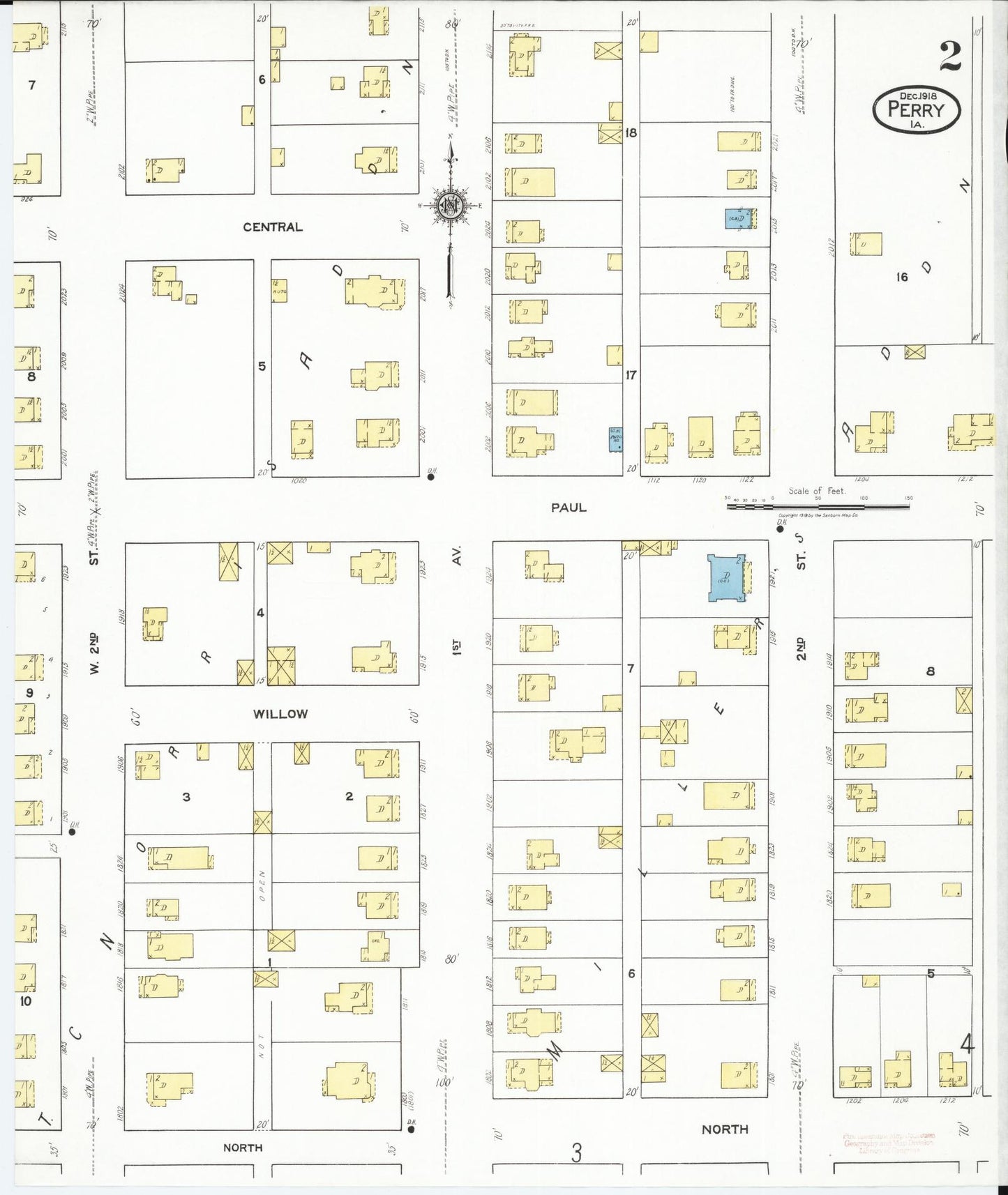 Sanborn Fire Insurance Map from Perry, Dallas County, Iowa (1918), Sheet #0002 - Historic Sanborn Fire Insurance Map Print, vintage old map wall art