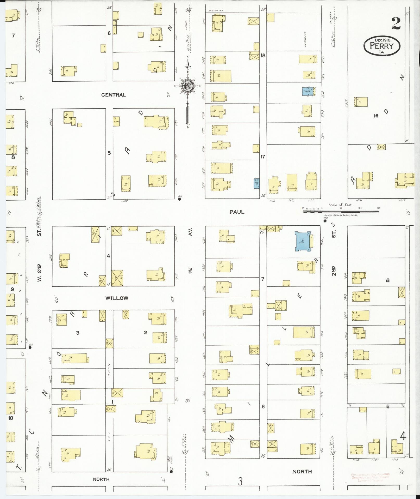 Sanborn Fire Insurance Map from Perry, Dallas County, Iowa (1918), Sheet #0002 - Historic Sanborn Fire Insurance Map Print, vintage old map wall art