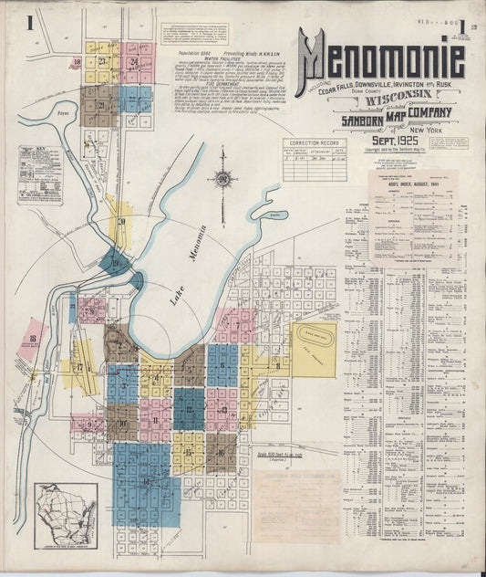 Sanborn Fire Insurance Map from Menomonie, Dunn County, Wisconsin (1941), Sheet #0001 - Historic Sanborn Fire Insurance Map Print, vintage old map wall art, antique decor, genealogy gift, Wisconsin Wisconsin map