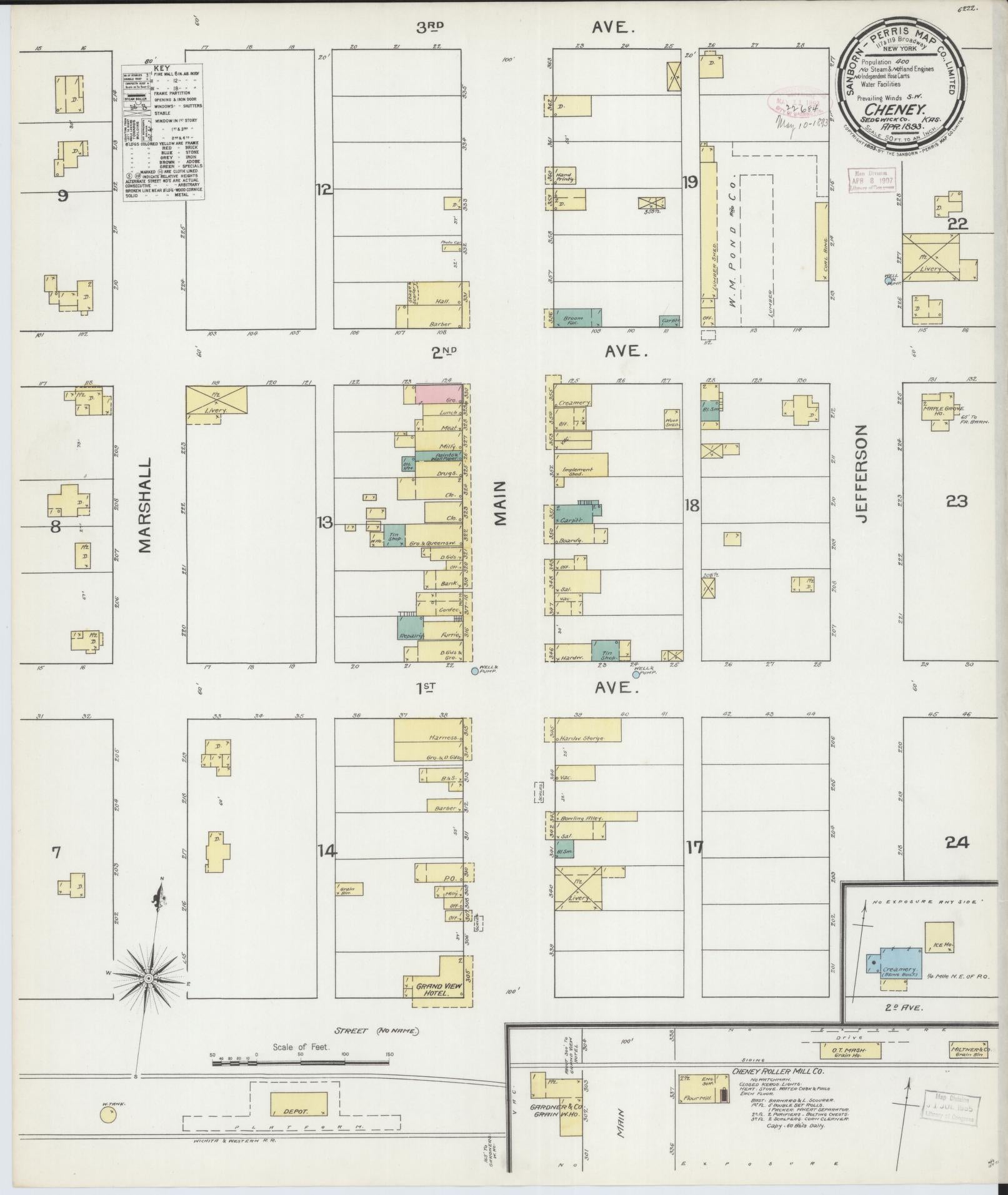 Sanborn Fire Insurance Map from Cheney, Sedgwick County, Kansas (1893), Sheet #0001 - Historic Sanborn Fire Insurance Map Print, vintage old map wall art, antique decor, genealogy gift, Kansas Kansas map