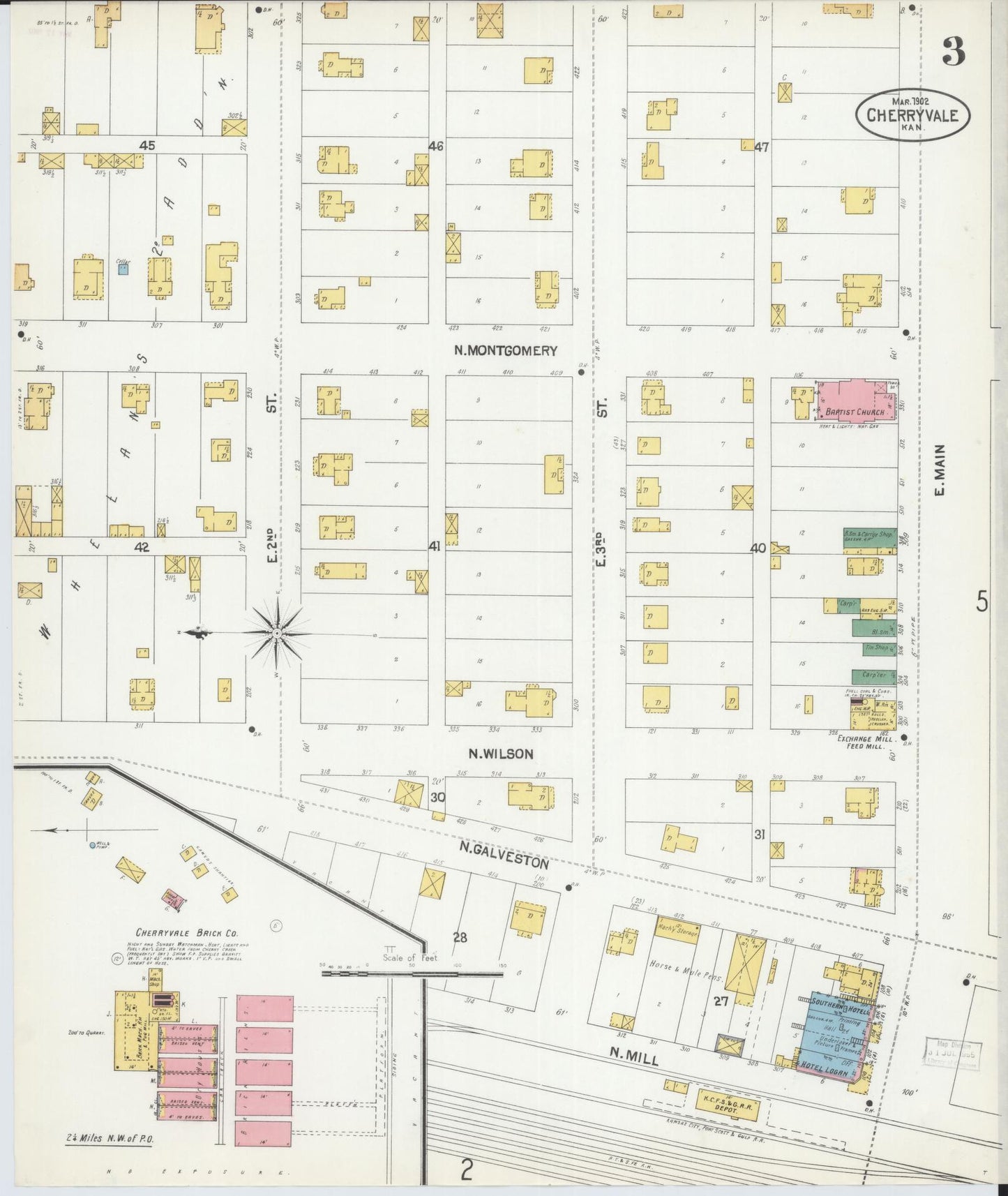 Sanborn Fire Insurance Map from Cherryvale, Montgomery County, Kansas (1902), Sheet #0003 - Historic Sanborn Fire Insurance Map Print, vintage old map wall art, antique decor, genealogy gift, Kansas Kansas map
