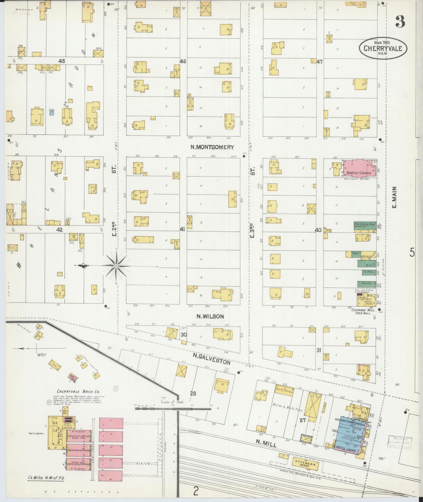 Sanborn Fire Insurance Map from Cherryvale, Montgomery County, Kansas (1902), Sheet #0003 - Historic Sanborn Fire Insurance Map Print, vintage old map wall art, antique decor, genealogy gift, Kansas Kansas map