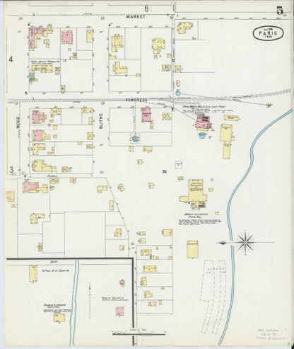 Sanborn Fire Insurance Map from Paris, Henry County, Tennessee (1896), Sheet #0005 - Complete Map Set gallery image, historic Sanborn map, vintage wall art, Tennessee Tennessee