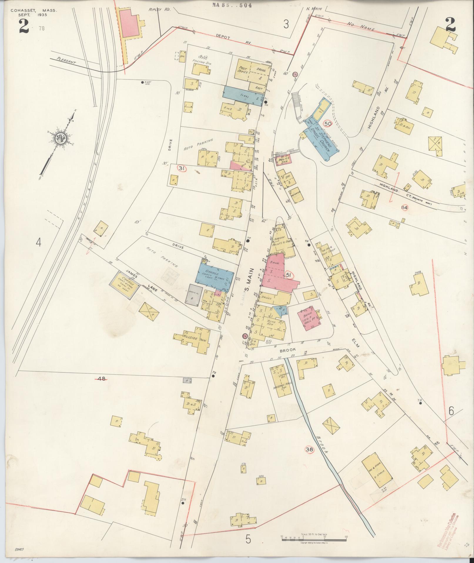 Sanborn Fire Insurance Map from Cohasset, Norfolk County, Massachusetts (1940), Sheet #0002 - Historic Sanborn Fire Insurance Map Print, vintage old map wall art, antique decor, genealogy gift, Massachusetts Massachusetts map