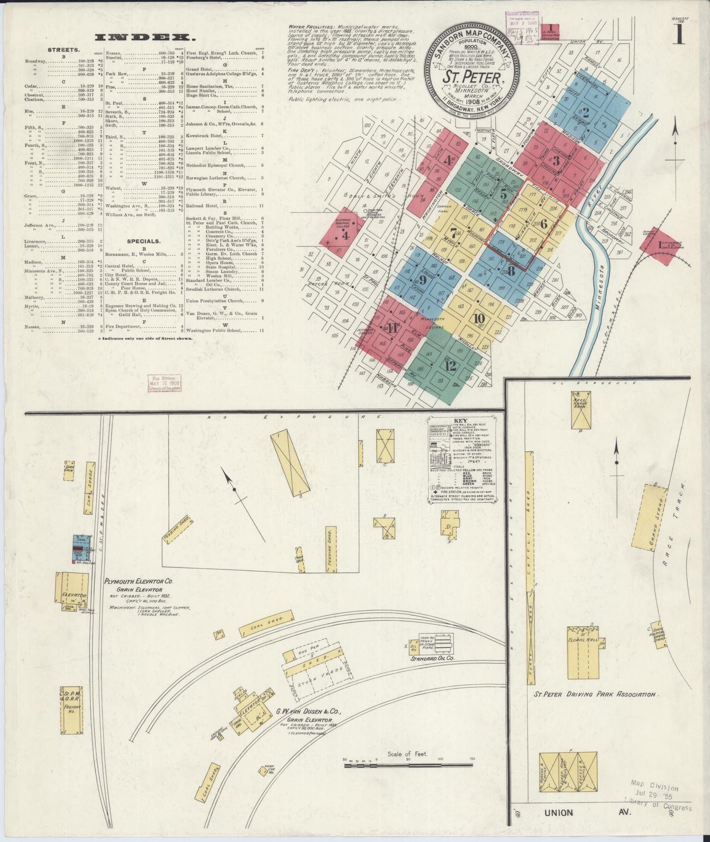 Sanborn Fire Insurance Map from Saint Peter, Nicollet County, Minnesota (1908), Sheet #0001 - Complete Map Set gallery image, historic Sanborn map, vintage wall art, Minnesota Minnesota