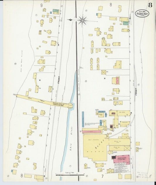 Sanborn Fire Insurance Map from Pomeroy, Meigs County, Ohio (1908), Sheet #0008 - Historic Sanborn Fire Insurance Map Print, vintage old map wall art, antique decor, genealogy gift, Ohio Ohio map