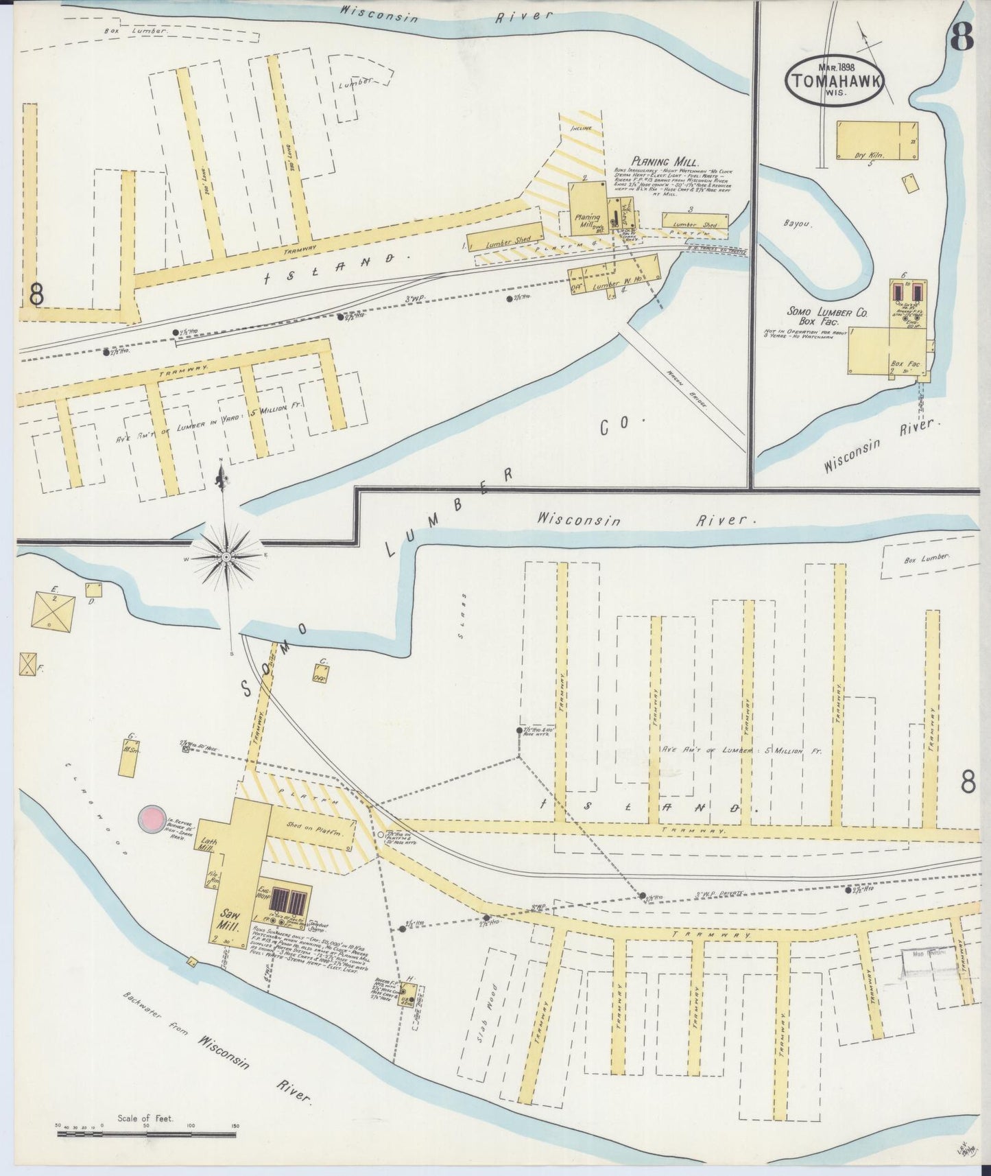 Sanborn Fire Insurance Map from Tomahawk, Lincoln County, Wisconsin (1898), Sheet #0008 - Historic Sanborn Fire Insurance Map Print, vintage old map wall art, antique decor, genealogy gift, Wisconsin Wisconsin map