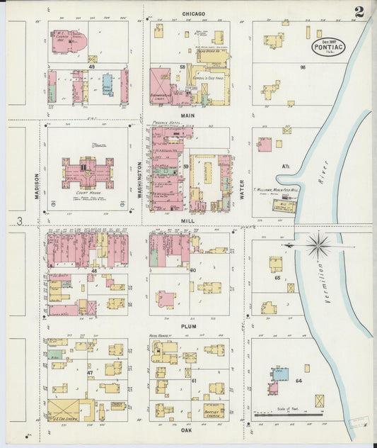 Sanborn Fire Insurance Map from Pontiac, Livingston County, Illinois (1897), Sheet #0002 - Historic Sanborn Fire Insurance Map Print, vintage old map wall art, antique decor, genealogy gift, Illinois Illinois map