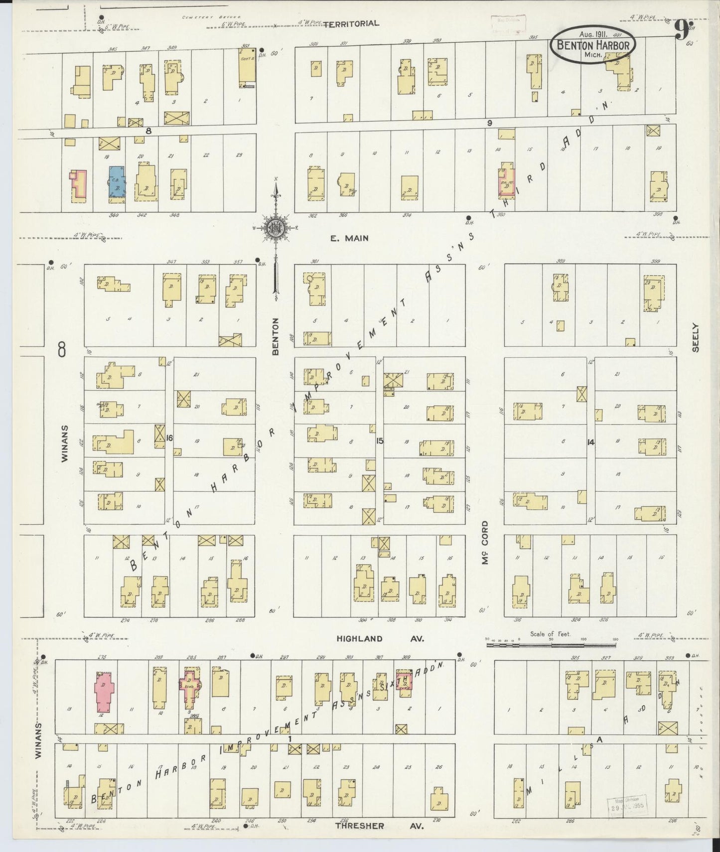Sanborn Fire Insurance Map from Benton Harbor, Berrien County, Michigan (1911), Sheet #0009 - Complete Map Set gallery image, historic Sanborn map, vintage wall art, Michigan Michigan