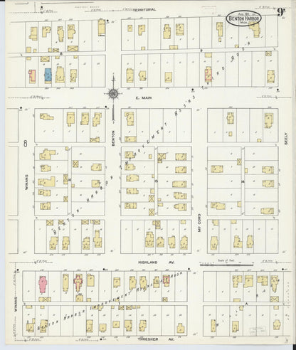 Sanborn Fire Insurance Map from Benton Harbor, Berrien County, Michigan (1911), Sheet #0009 - Complete Map Set gallery image, historic Sanborn map, vintage wall art, Michigan Michigan