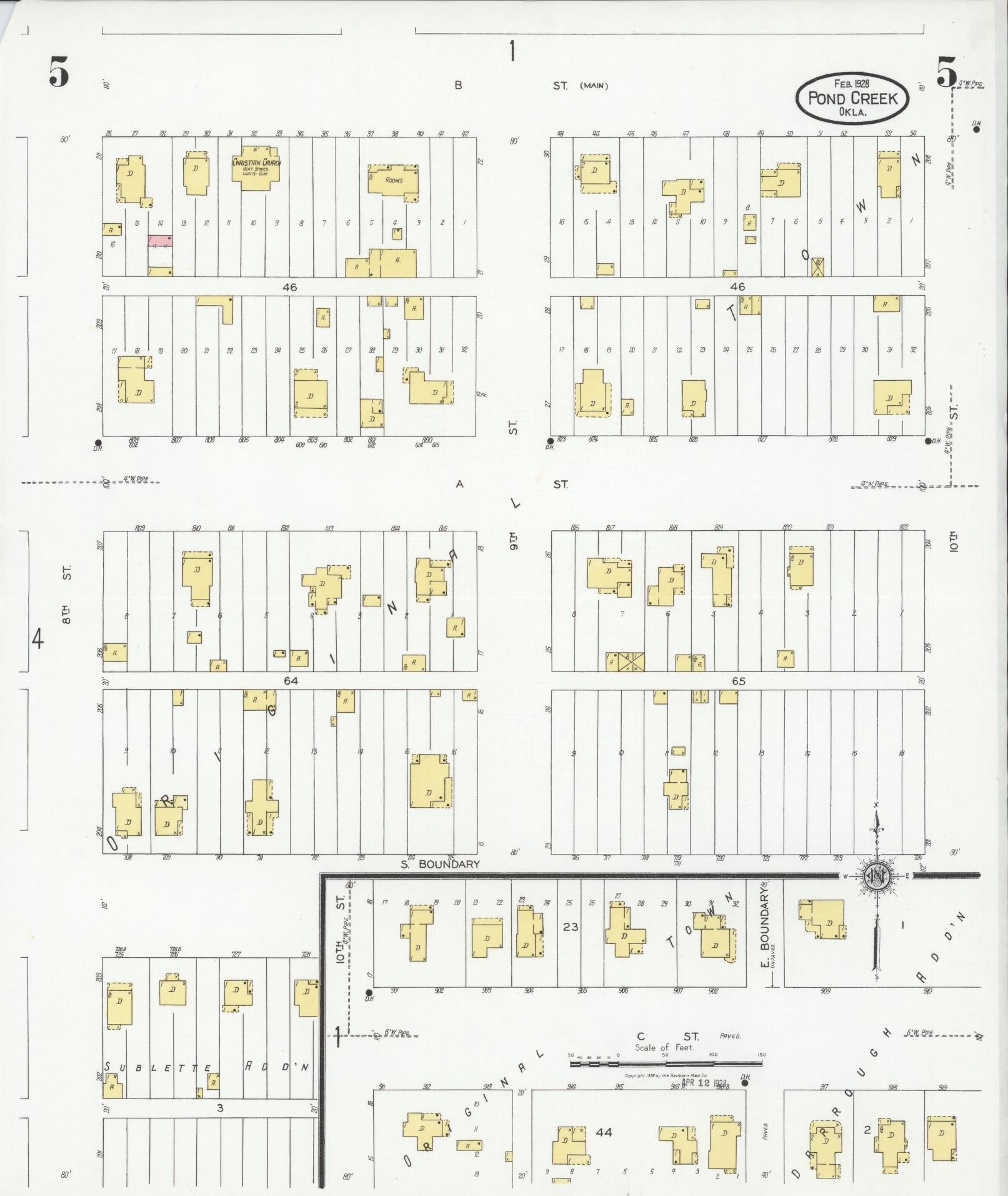 Sanborn Fire Insurance Map from Pond Creek, Grant County, Oklahoma (1928), Sheet #0005 - Complete Map Set gallery image, historic Sanborn map, vintage wall art, Oklahoma Oklahoma