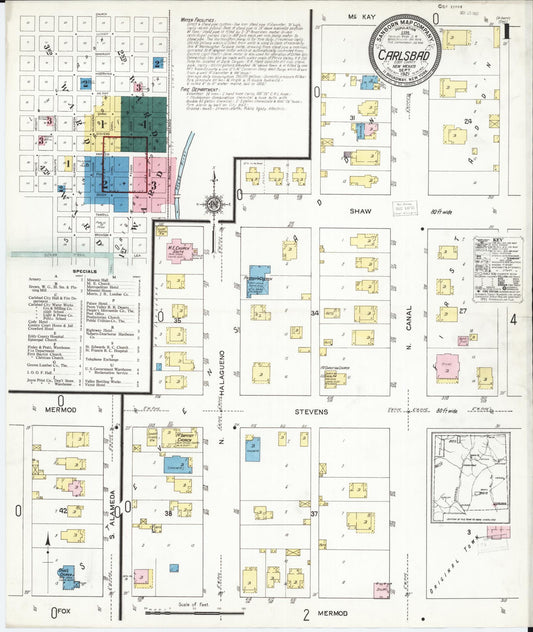 Sanborn Fire Insurance Map from Carlsbad, Eddy County, New Mexico (1921), Sheet #0001 - Historic Sanborn Fire Insurance Map Print, vintage old map wall art, antique decor, genealogy gift, New Mexico New Mexico map
