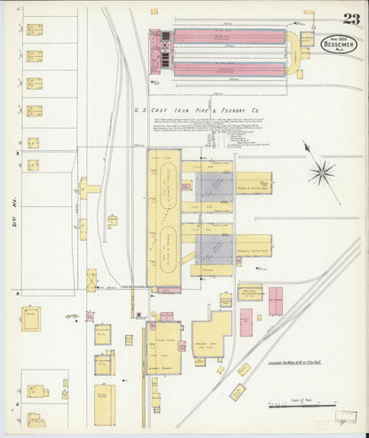 Sanborn Fire Insurance Map from Bessemer, Jefferson County, Alabama (1908), Sheet #0023 - Complete Map Set gallery image, historic Sanborn map, vintage wall art, Alabama Alabama