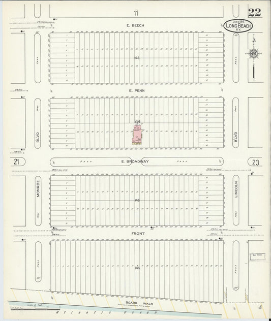 Sanborn Fire Insurance Map from Long Beach, Nassau County, New York (1914), Sheet #0022 - Historic Sanborn Fire Insurance Map Print, vintage old map wall art, antique decor, genealogy gift, New York New York map