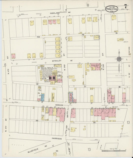 Sanborn Fire Insurance Map from Princeton, Mercer County, West Virginia (1915), Sheet #0007 - Historic Sanborn Fire Insurance Map Print, vintage old map wall art, antique decor, genealogy gift, West Virginia West Virginia map
